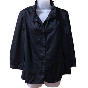 Talbots Black Ruffle Button Up Career Blouse Top Size 14 Professional Workwear